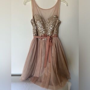 XS gorgeous blush rose gold tulle-and-sequin midi dress